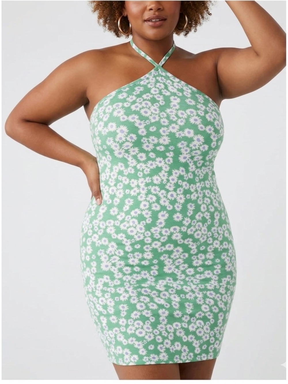 Plus size Green Daisy Halter Bodycon Dress